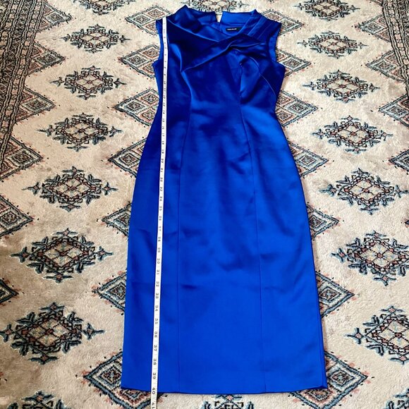 Stunning Karen Millen Electric Blue Satin Folded Collar Sleeveless Dress Size 4 - Picture 12 of 16